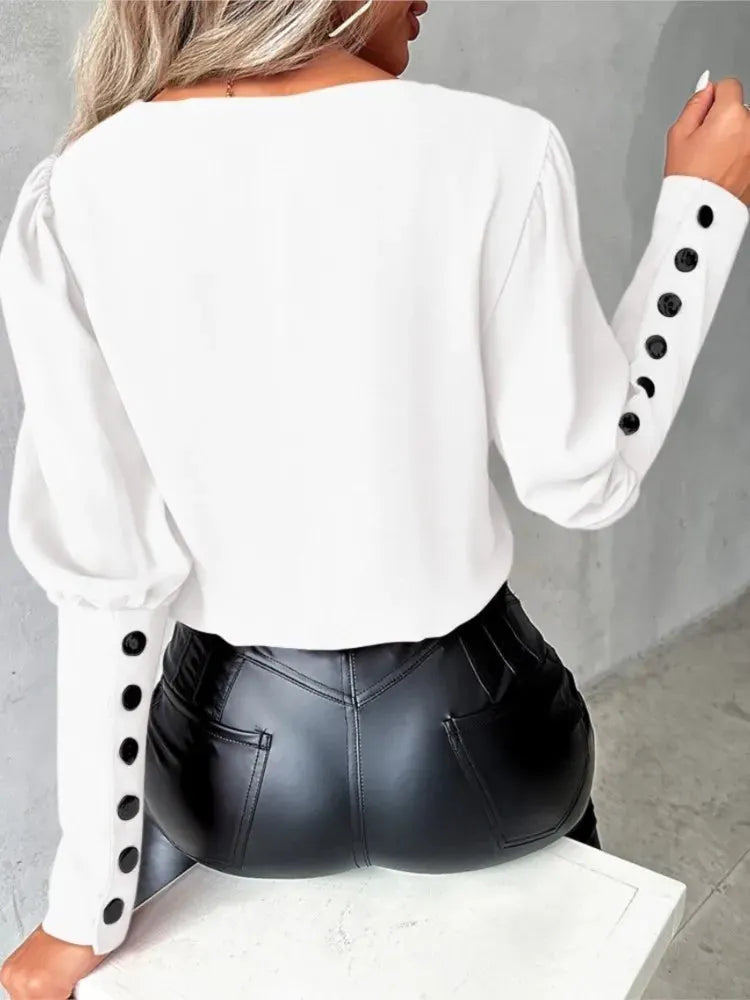 Top Elegante trendige Bluse mit V-Ausschnitt und langen Ärmeln