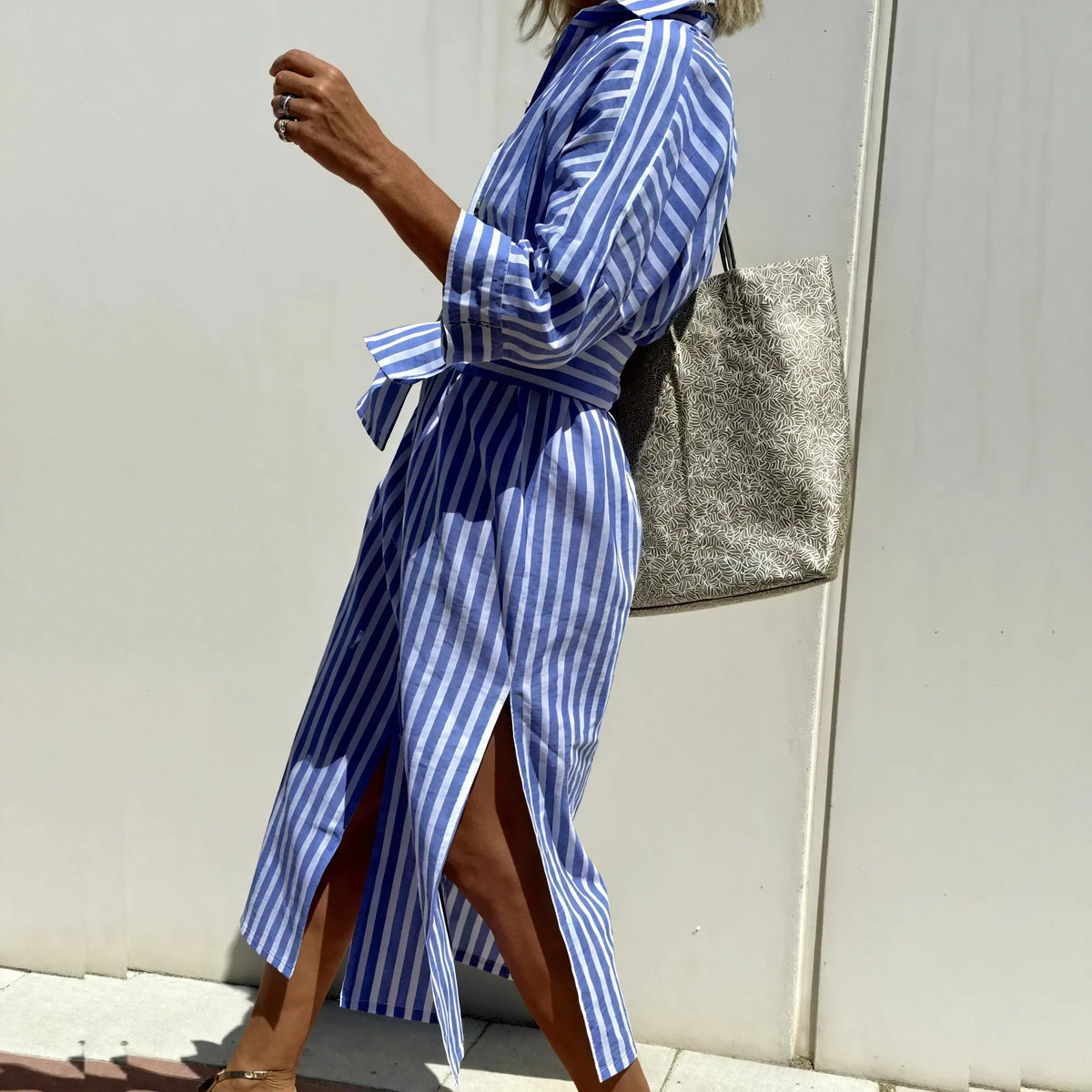Gestreiftes Langarm Hemdblusenkleid – Vielseitig Tragbar