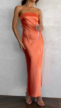Rifka | Strapless Maxi Gala Dress with Satin Look