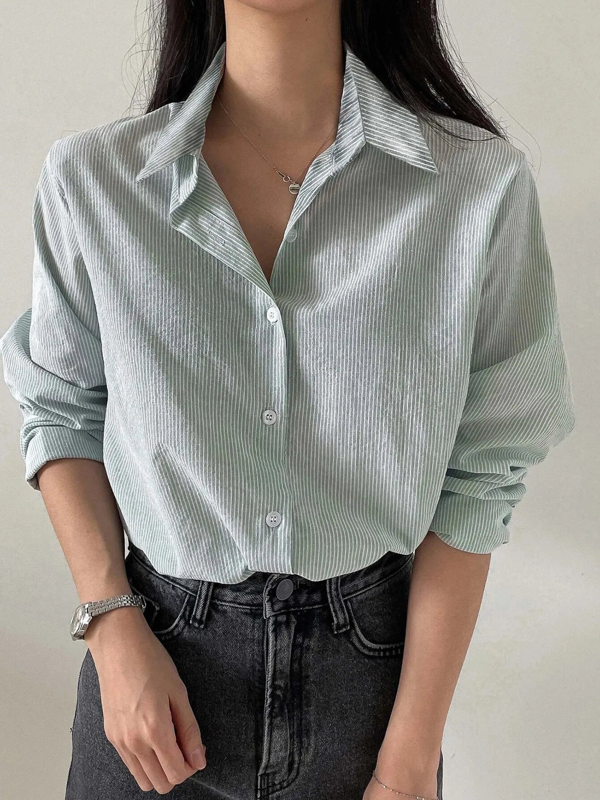 Blusa Feminina Manga Longa Modelo Camisa Verde