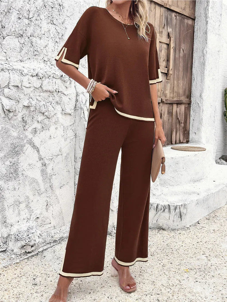 Stylish Women's Loungewear Set with Wide Pants and Split