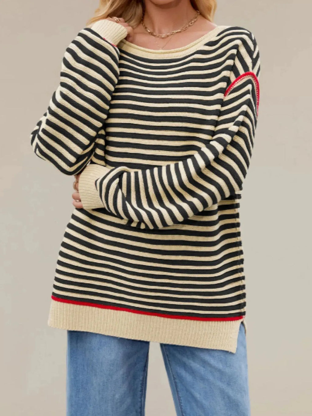 Slit Striped Oversized Sweater