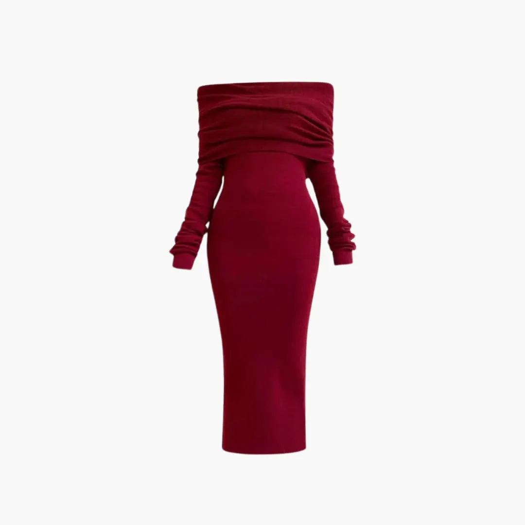 Womenâ€™s Knitted Maxi Dress with Long Sleeves and Pullover Design