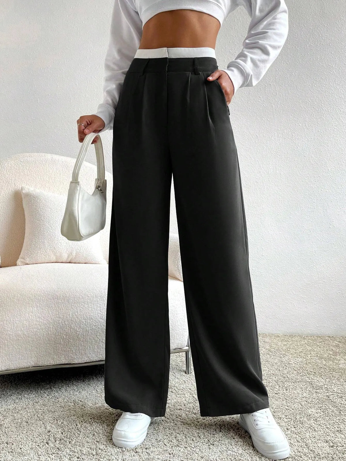 CalÃ§a Feminina Pantalona Paris Preto com Branco