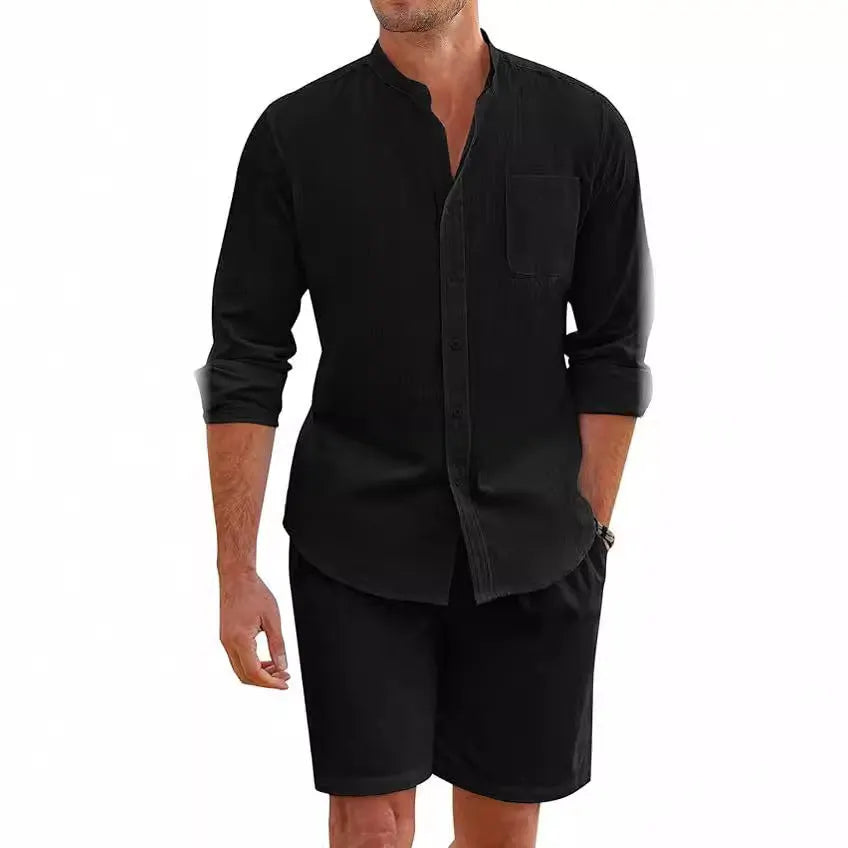 Herren Leichte und atmungsaktive Leinenhemden mit kurzer Hose