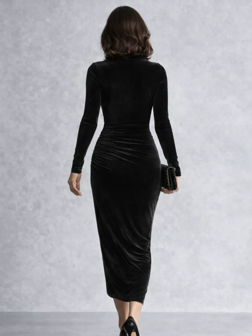 Camille | Ruched Velvet Midi Dress