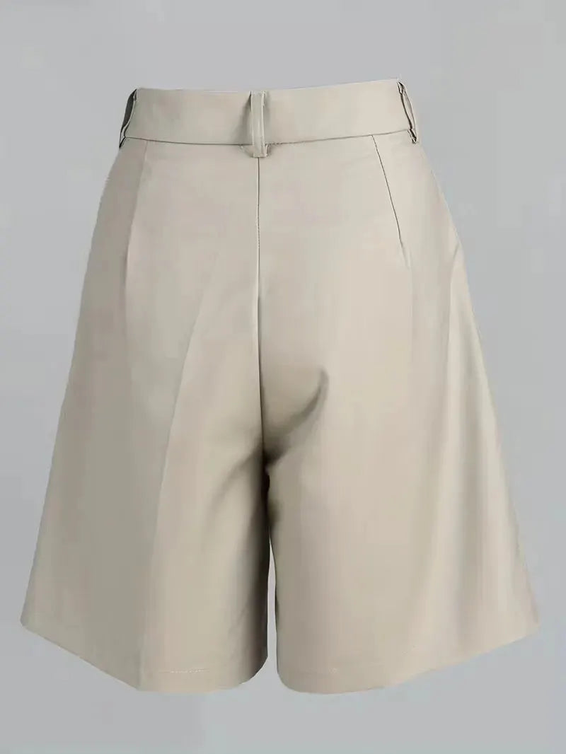 Women's Shorts with High Waist and Gold Buckle