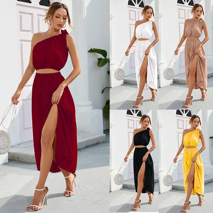 Schickes Split-Hem Maxi-Zwei-Teile-Set