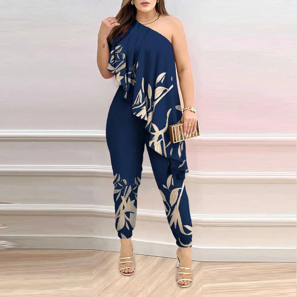 Combinaison pantalon haut asymÃ©trique Ã  volants