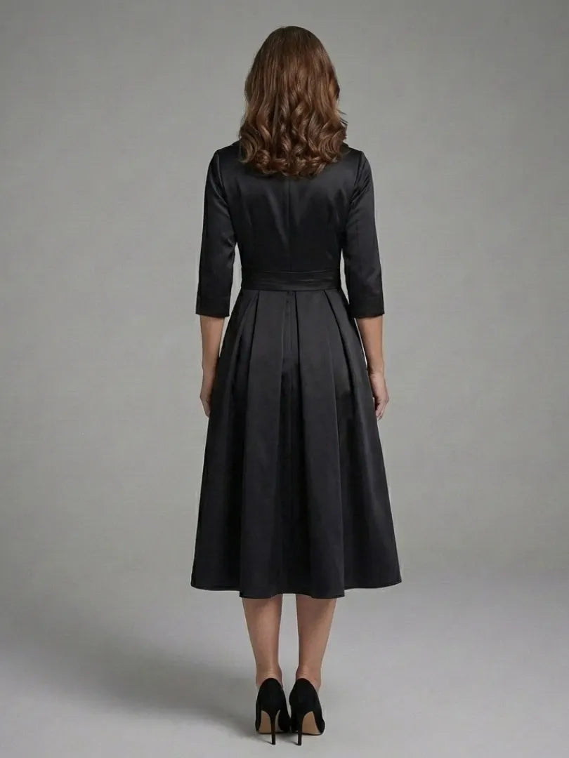 Genevieve | Three-Quarter Sleeve Wrap Bodice Midi Dress