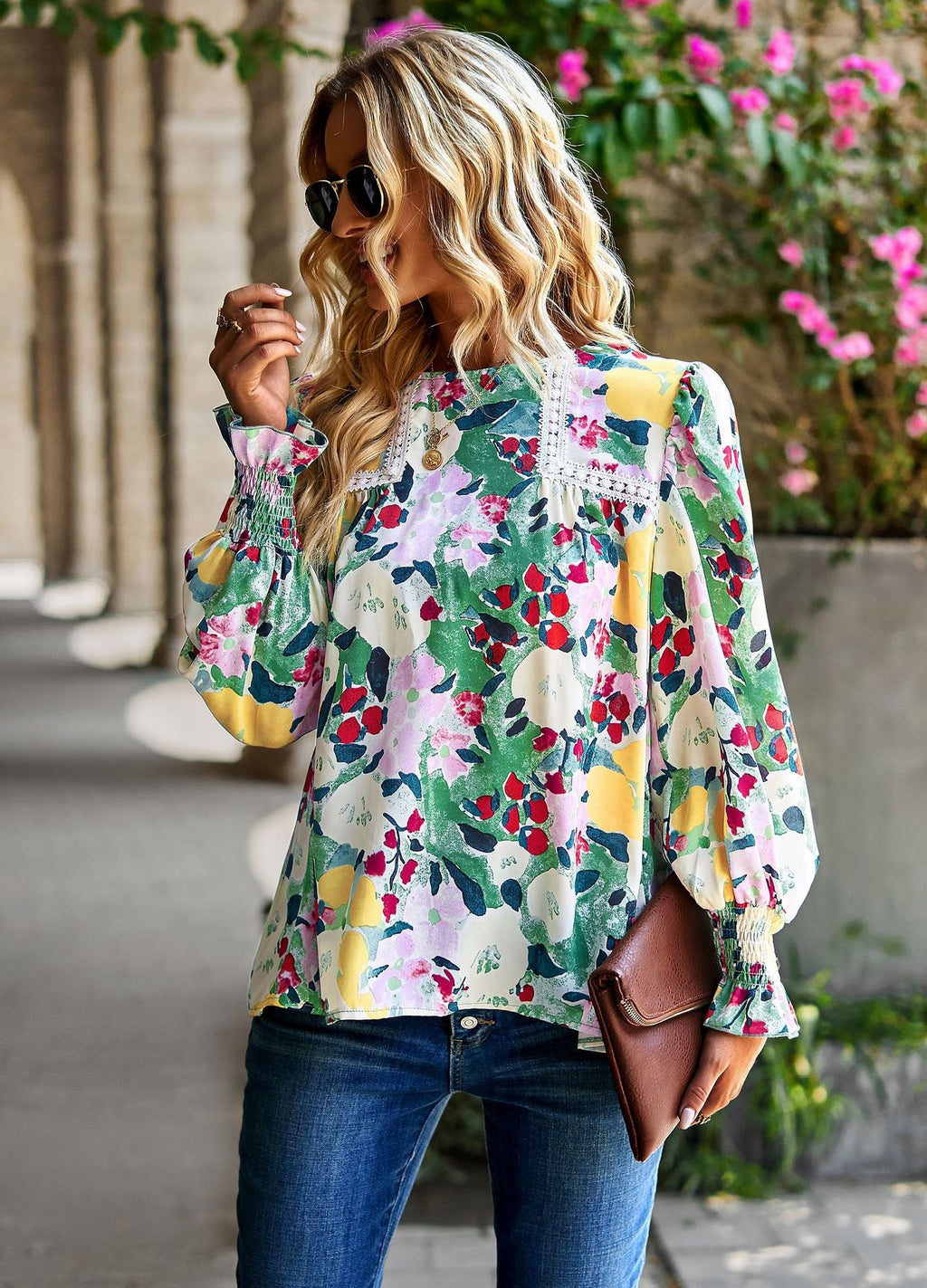 Women's floral temperament top versatile shirt