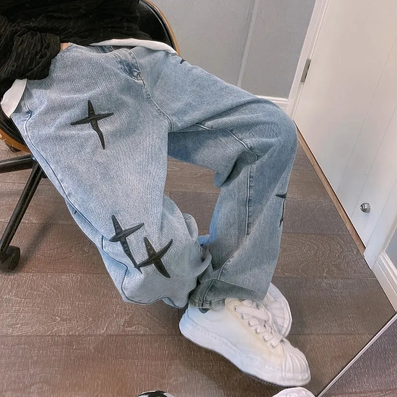 Blasting Bedruckte Baggy Weit Geschnittene Jeans Für Männer
