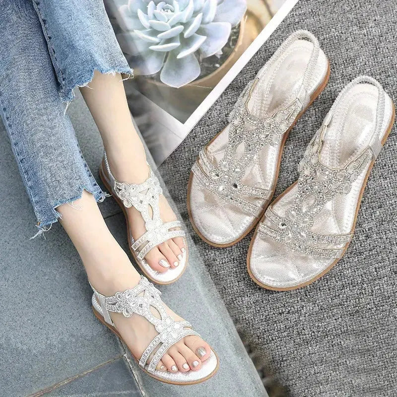 Flache Sandalen - Schick - Elastischer Knöchelriemen