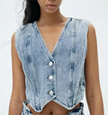 Taillierte Denim Weste mit V-Ausschnitt