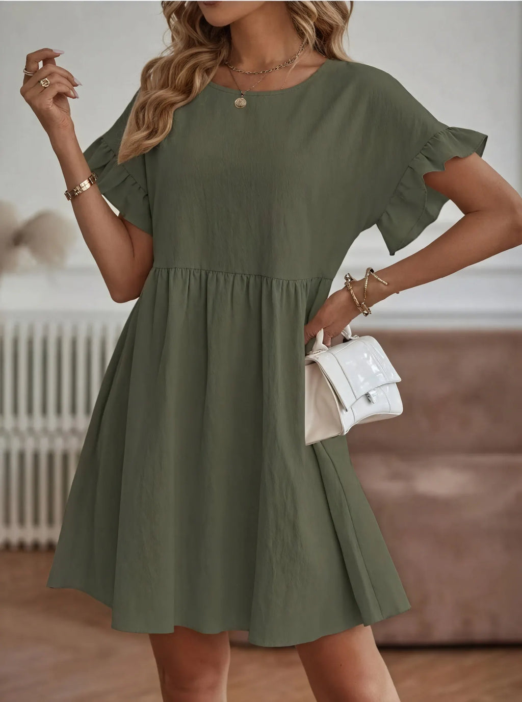 A-Linien Kleid mit Rüschenärmeln und Taillierung