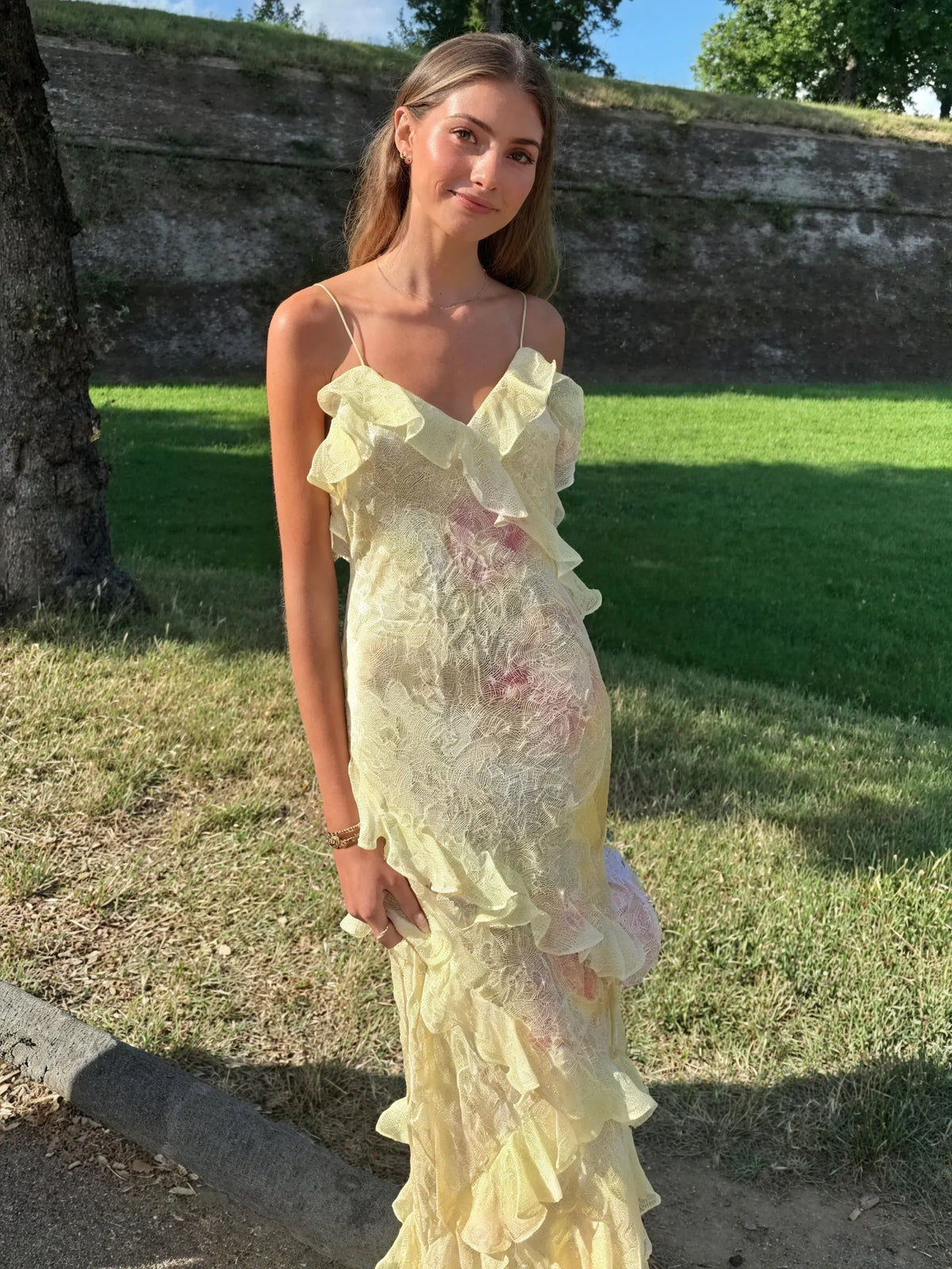 Blumen-Kleid mit Rüschen & Spaghetti-Trägern