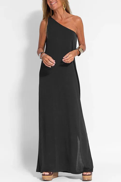 Sleeveless One Shoulder Side Split Maxi Dress