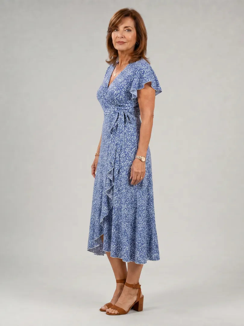 Samore | Floral Wrap Ruffle Midi Dress
