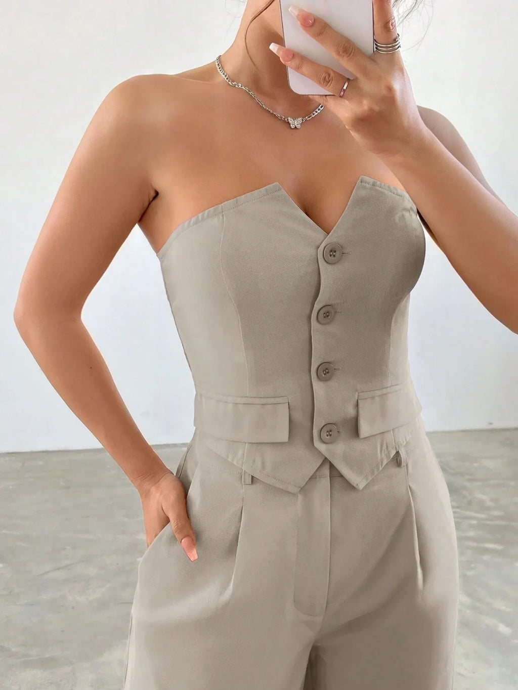 Conjunto Feminino CalÃ§a e Cropped Bege JÃºlia