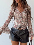 Floral Print Flounce Sleeve Blouse