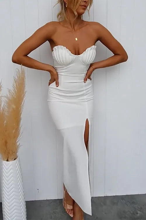 Strapless Like Shell Slit Bodycon Maxi Dress