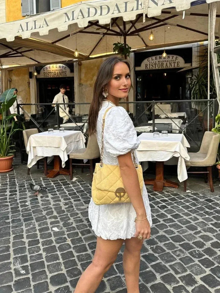 LUNARA | Witte Jurk met Pofmouwen - Zomers & Chic