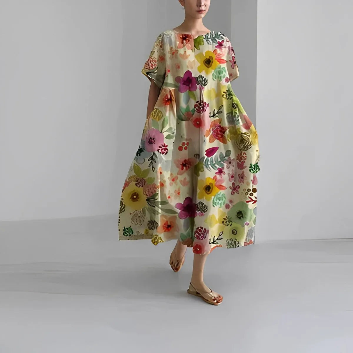 Sofie – Boho-blomstret kjole – Løstsiddende kjole