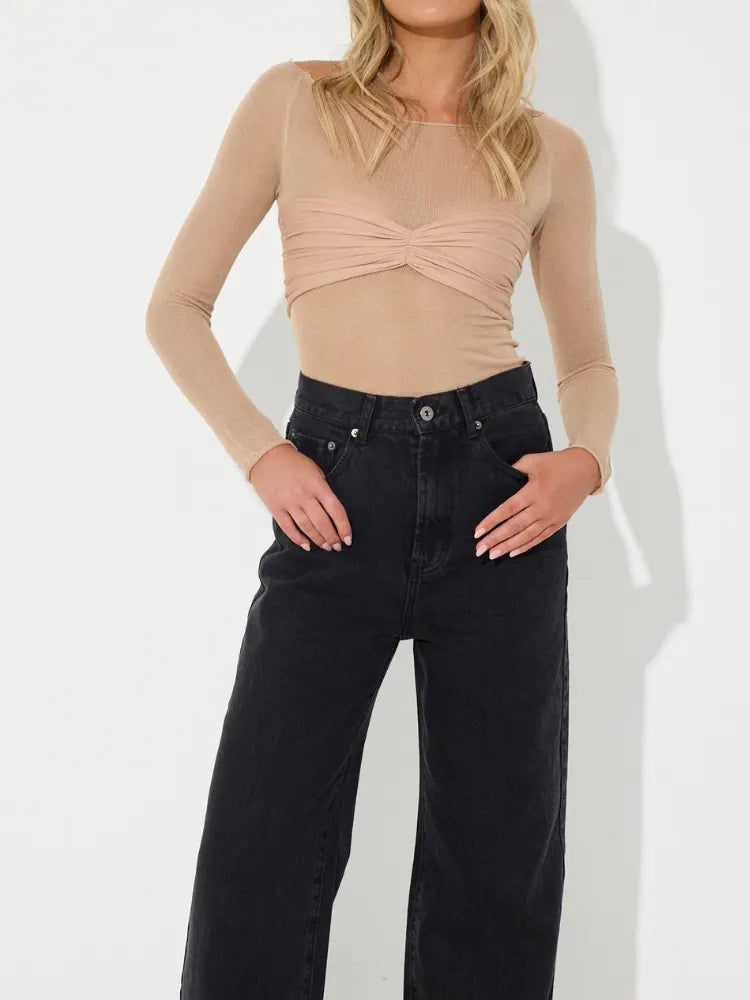 KENDRA | Transparante Mesh Top Voor Dames Met Twistdetail – Verfijnd, Verleidelijk, Trendy