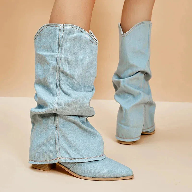 Beverle | Denim Cowboy Boots - Casual