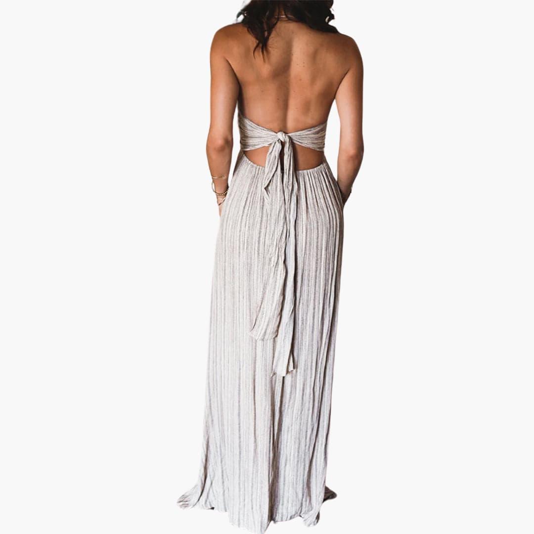 Women's Sleeveless Summer Midi Dress with Tie-Front Detail and A-Line Shape