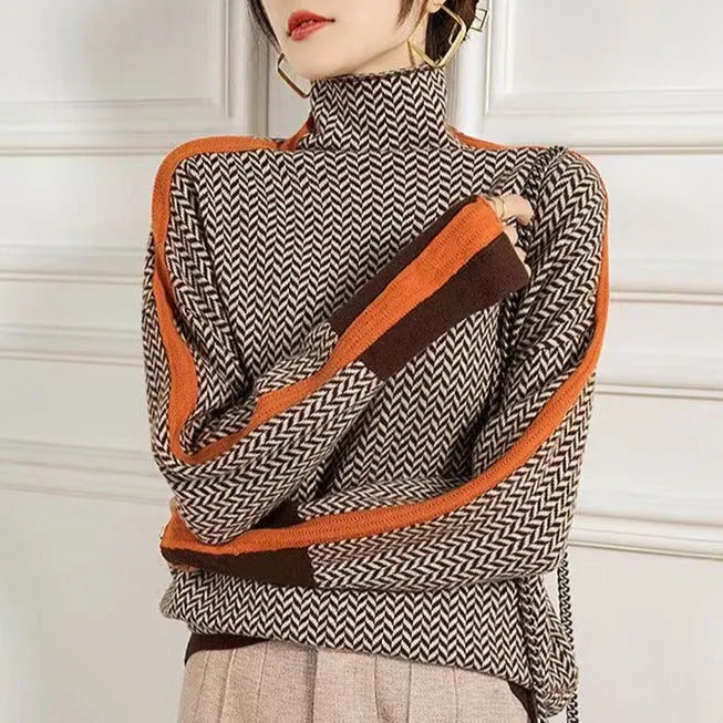 Geometrisch gestrickter Rollkragenpullover