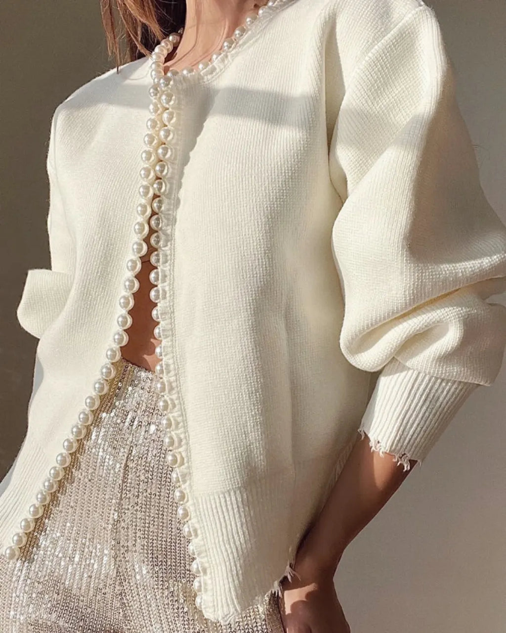 FEMKE | Cardigan Trui Voor Dames Met Pareldetails En Open Voorzijde â€“ Elegant, Tijdloos, Verfijnd