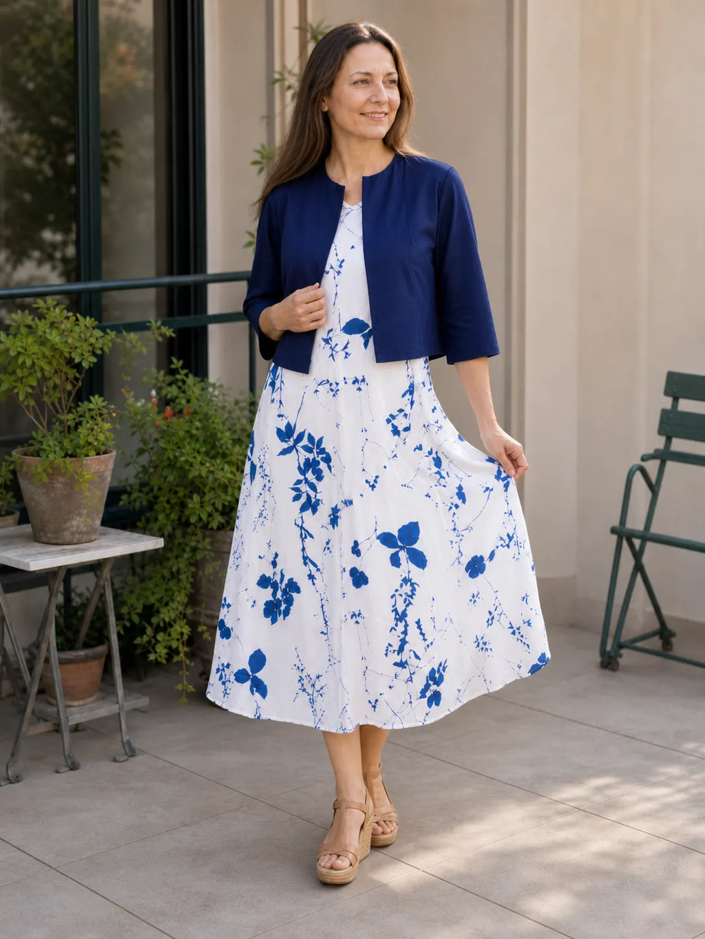 Damen zweiteiliges Kleid-Set mit Blumenmuster und Crop-Top