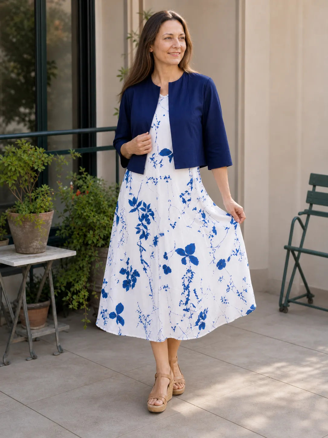 Damen zweiteiliges Kleid-Set mit Blumenmuster und Crop-Top