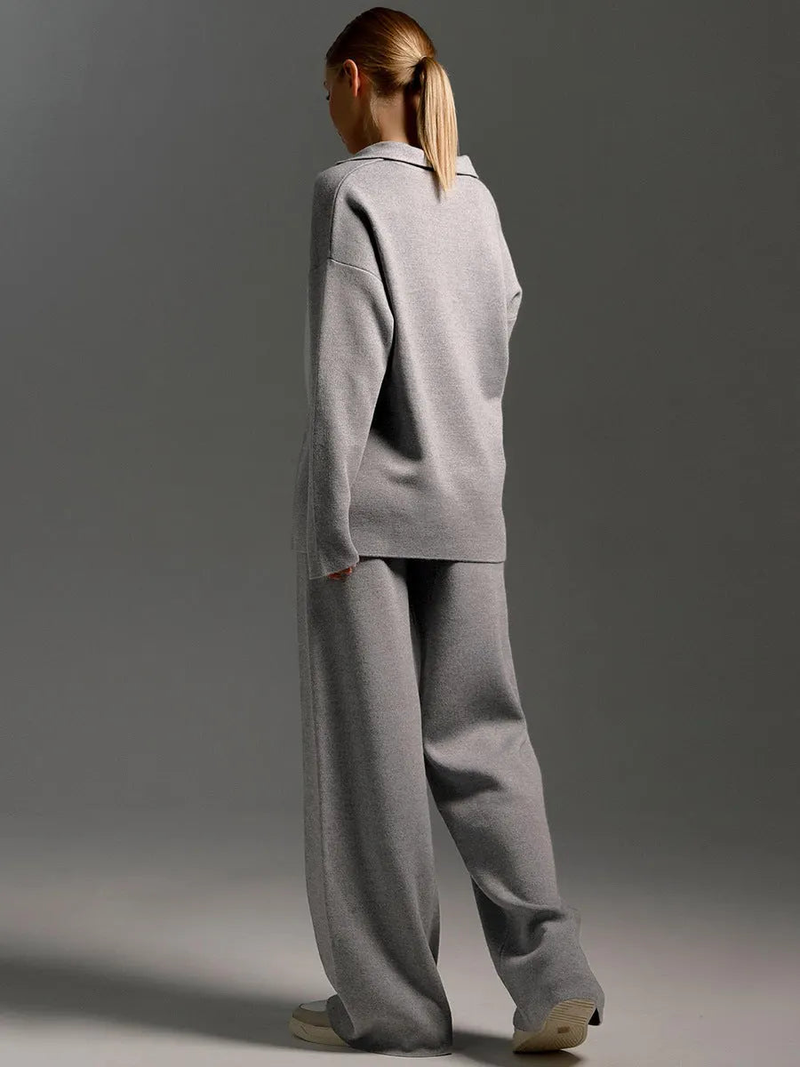 Sandy | Lounge Set with Wide Pants and Polo Sweater