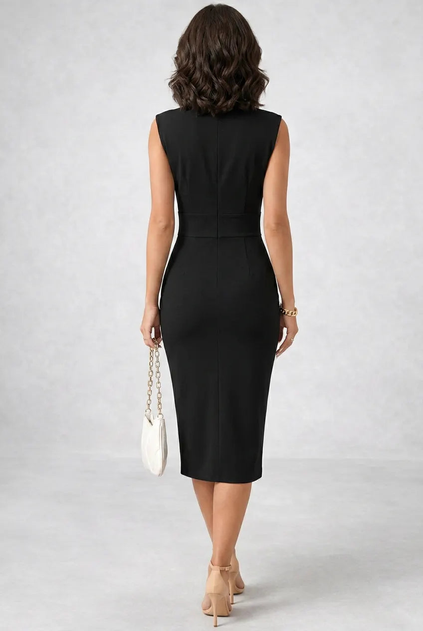 Naomi | Sculpted V Neck Midi Dress