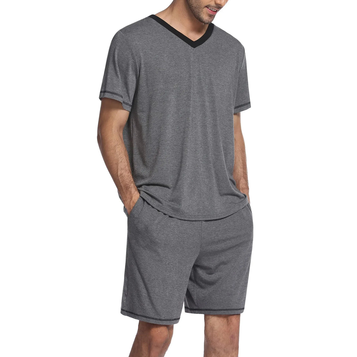 Herren lässiges Freizeit-Set aus atmungsaktivem Material mit modernem V-Ausschnitt