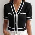 Short-sleeved V-neck blouse