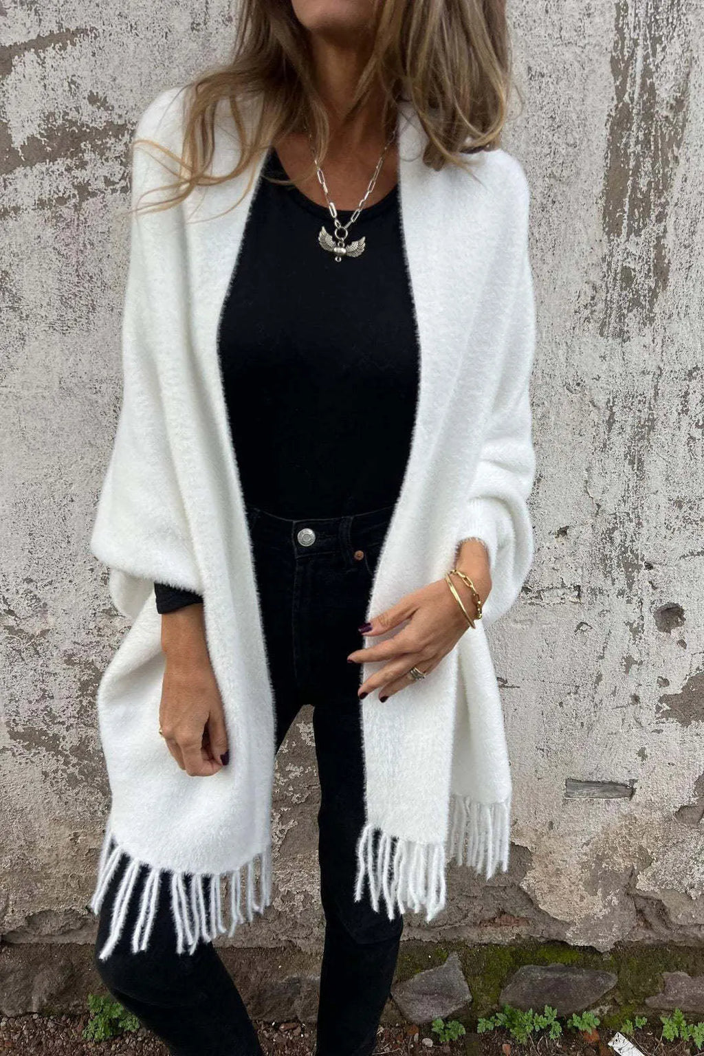Strickplüsch Quasten Schal