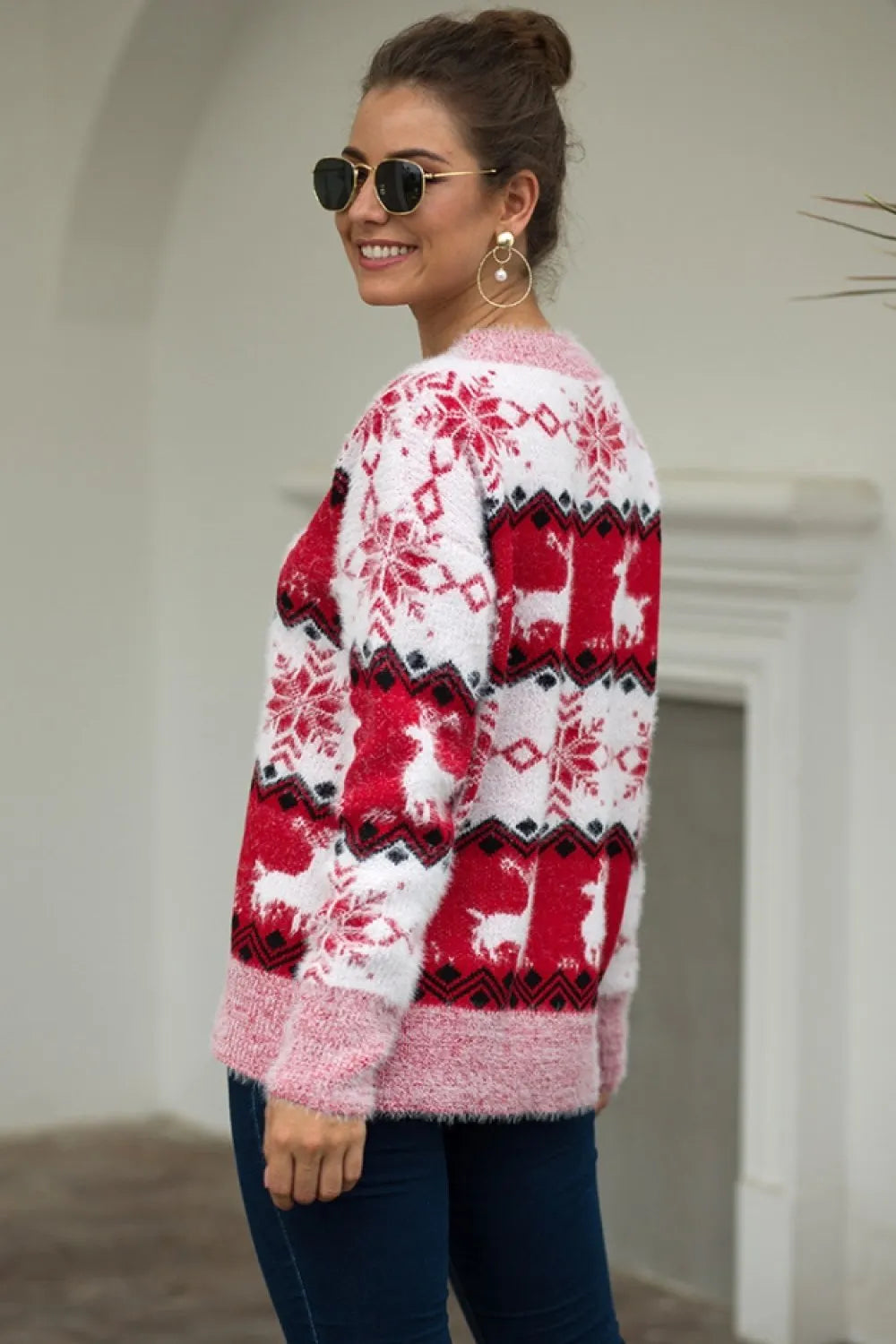 Streifen Weihnachten Schneereh Pullover