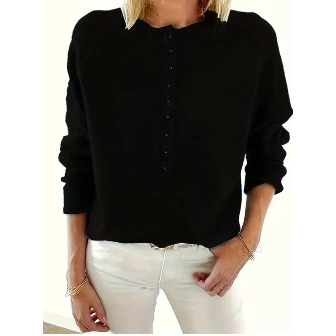 Trui voor Dames met Knoopdetail en V-hals