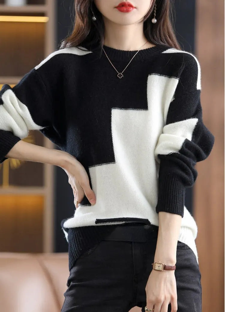 - Gestrickter Freizeitpullover - Damen Gemütlicher Strickpullover