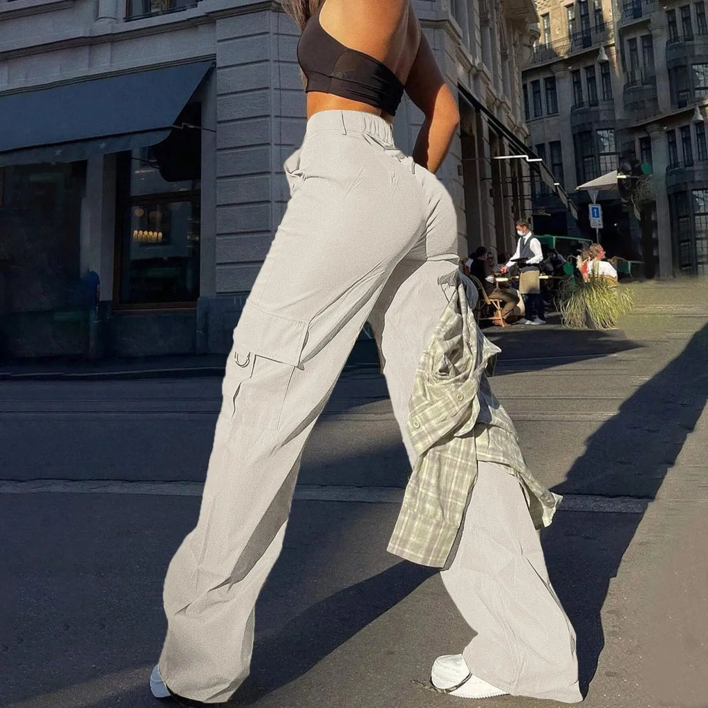 Stylish Women's Cargo Pants with High Waist and Wide Legs