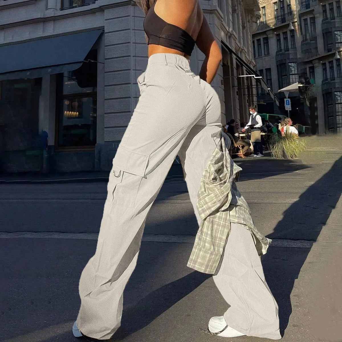Stylish Women's Cargo Pants with High Waist and Wide Legs