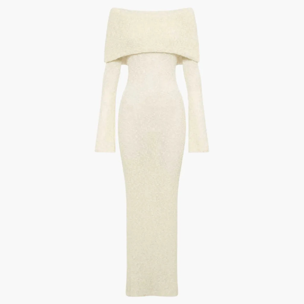 Womenâ€™s Off-Shoulder Maxi Dress with Decorative Finish