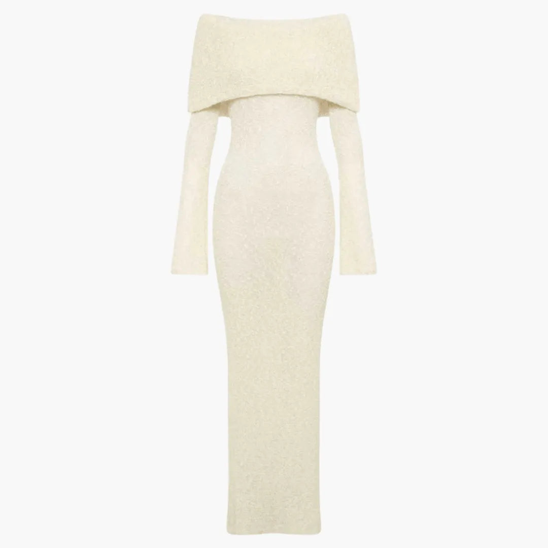 Womenâ€™s Off-Shoulder Maxi Dress with Decorative Finish