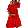 Long strapless dress with three-quarter sleeves