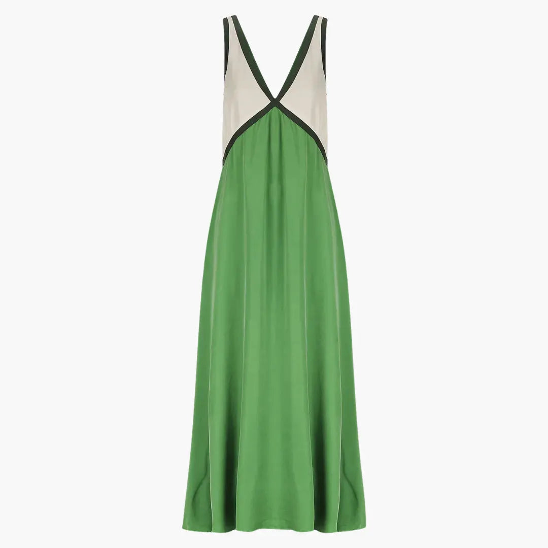 Womenâ€™s Maxi Dress with V-Neck and Colour-Block Design