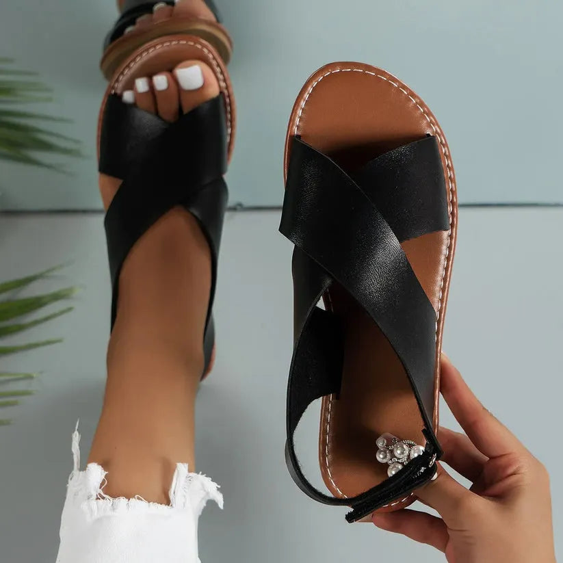 Damen Ledersandalen Mit Schnalle
