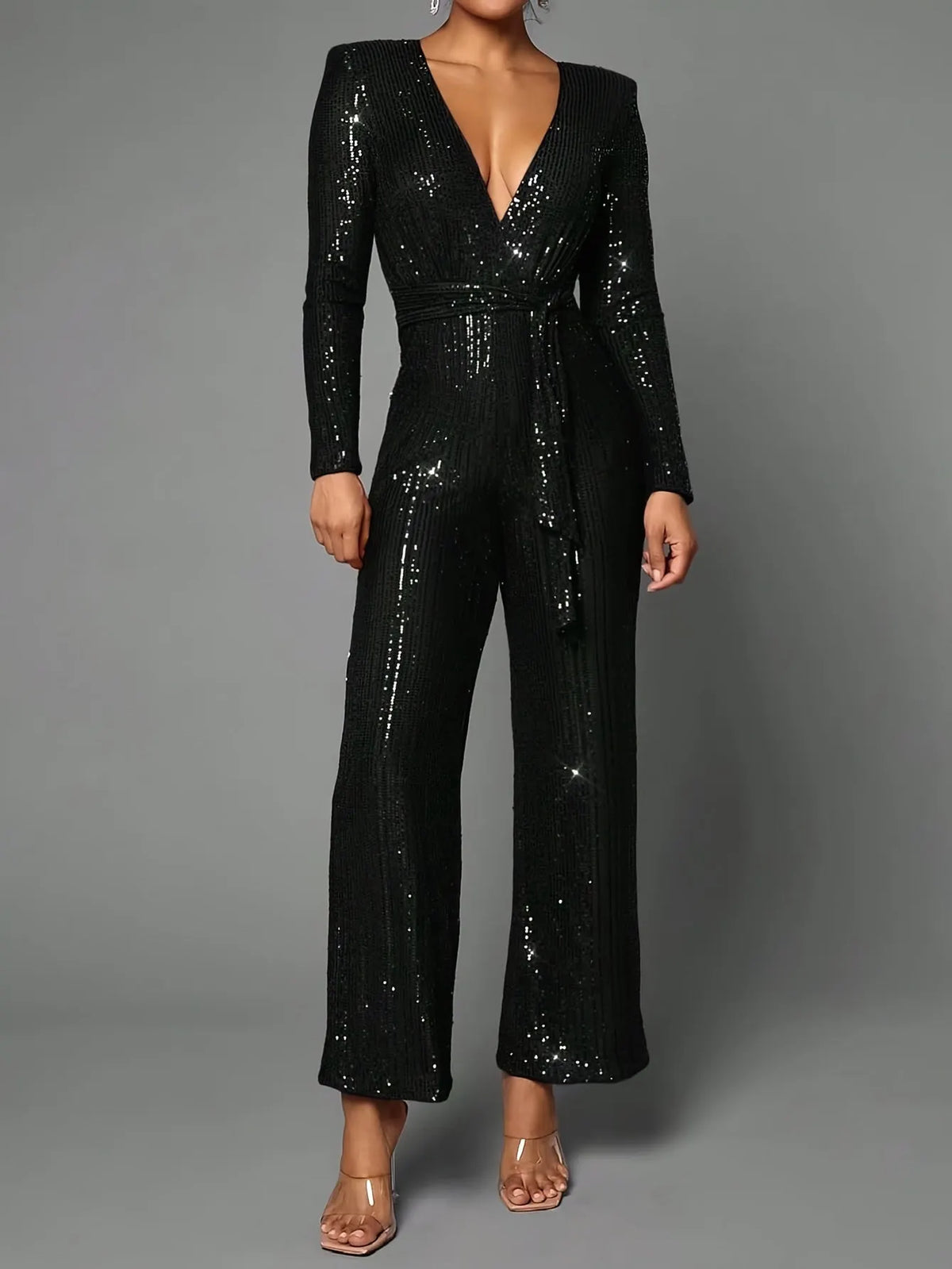Milia | Luxury Sequin Jumpsuit with Deep V-Neck
